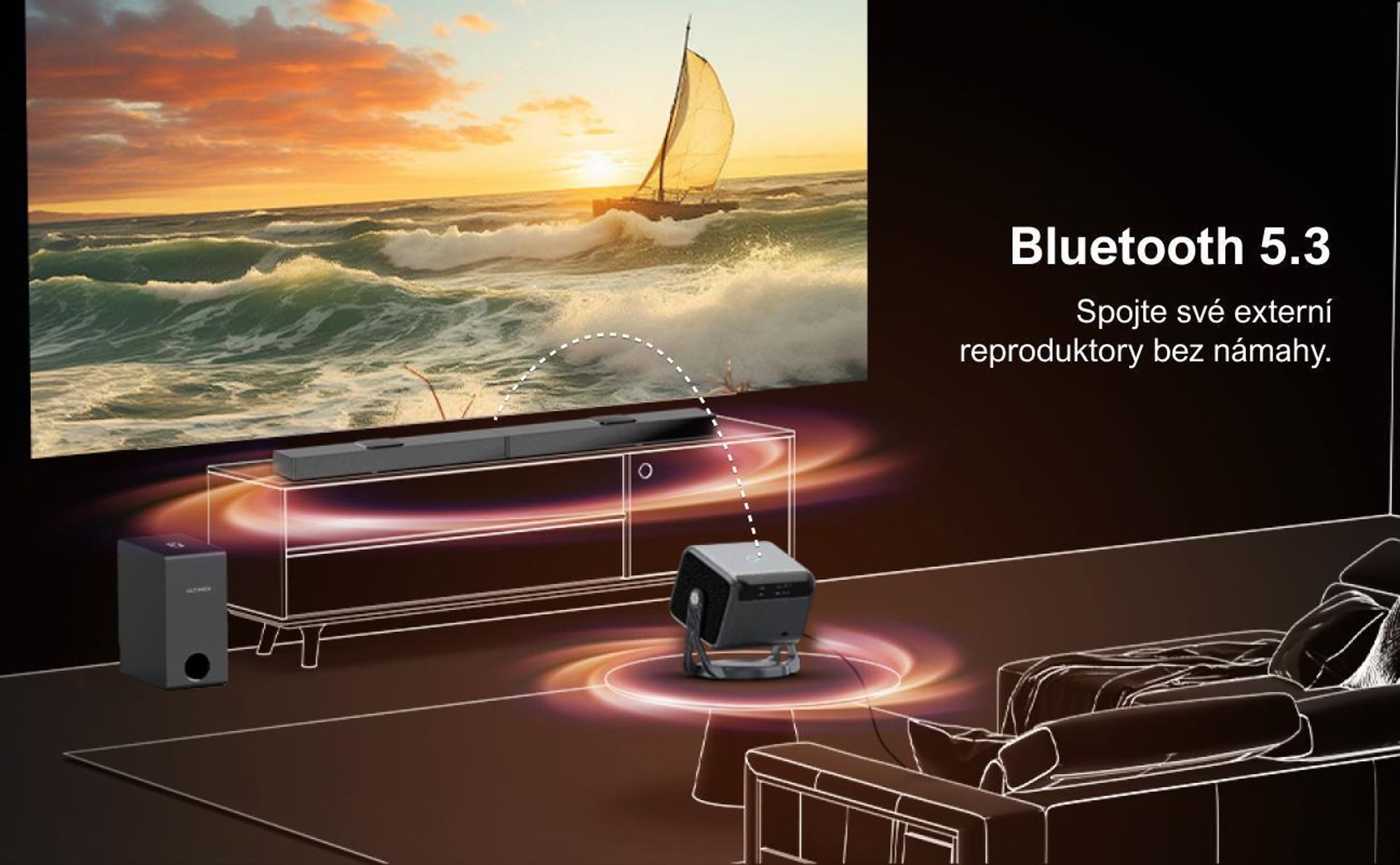 Projektor ULTIMEA Nova C40 s dekódováním 4K a Android TV 11.0 1000:1, Dolby Audio, 600 ANSI, HDR10 a HLG, s 90° kardanovým stojanem bez stojanu