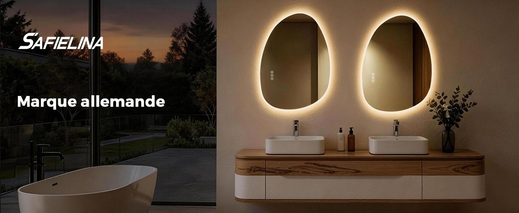 S'AFIELINA Miroir de salle de bain 60×45cm Miroir lumineux LED, 3 couleurs de lumière réglable, Interrupteur tactile, anti-buée et fonction mémoire