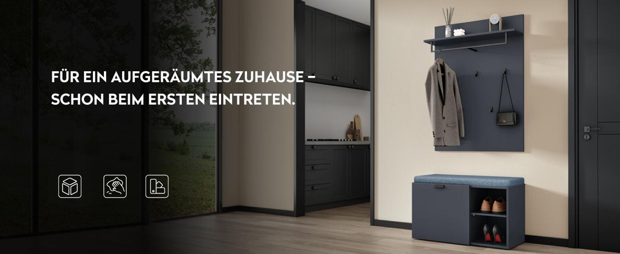 doporro Wandgarderobe, Garderobenpaneel mit 5 Haken, geeignet für Garderobe, Flur und Eingangsbereich,108*78*21.6cm, Kerneiche, Gabo-01
