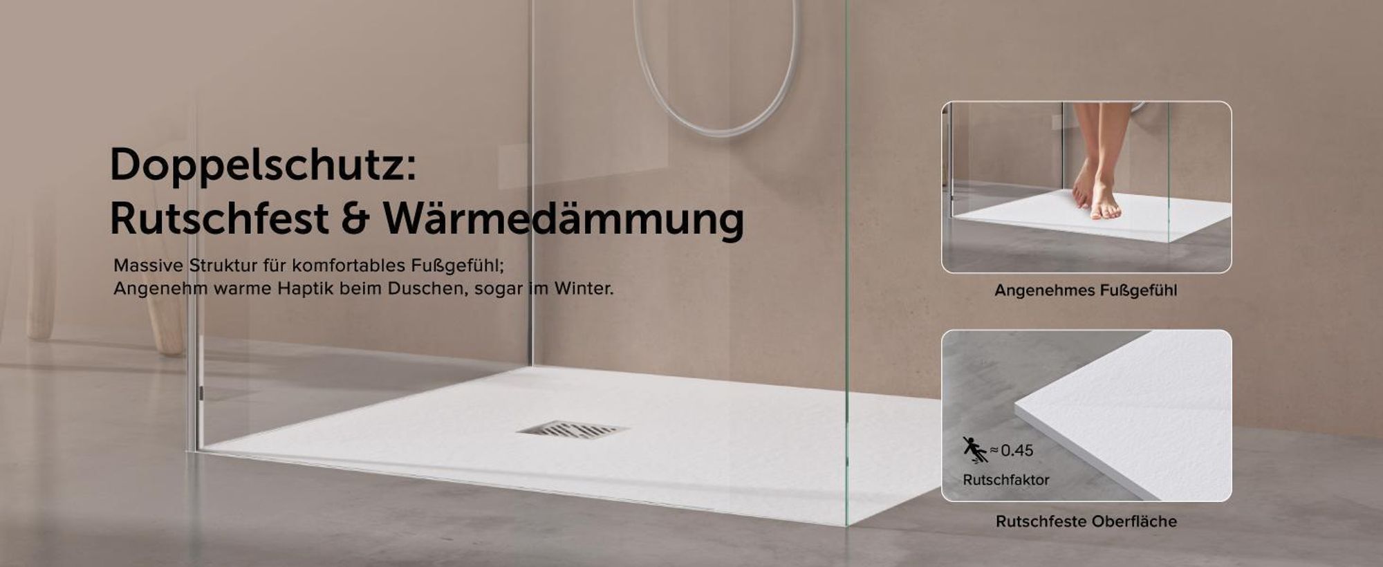 doporro Duschwanne Duschtasse 80x120x3cm aus Mineralguss in Weiß Rechteckig DIN-Anschlüsse für bodenebene Montage geeignet inkl.Ablaufgarnitur Geoma09