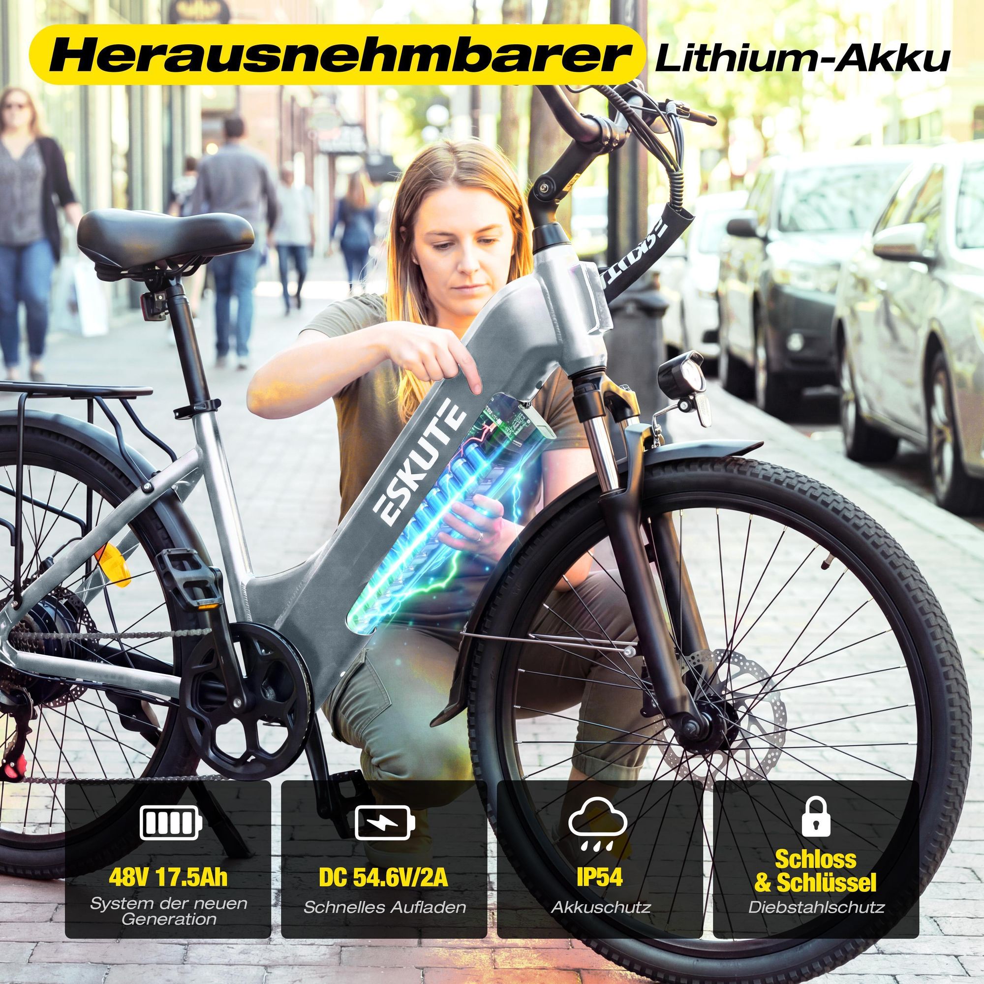 ESKUTE C202 Bicicletta Elettrica 250W 48V17.5Ah 26" - Grigio