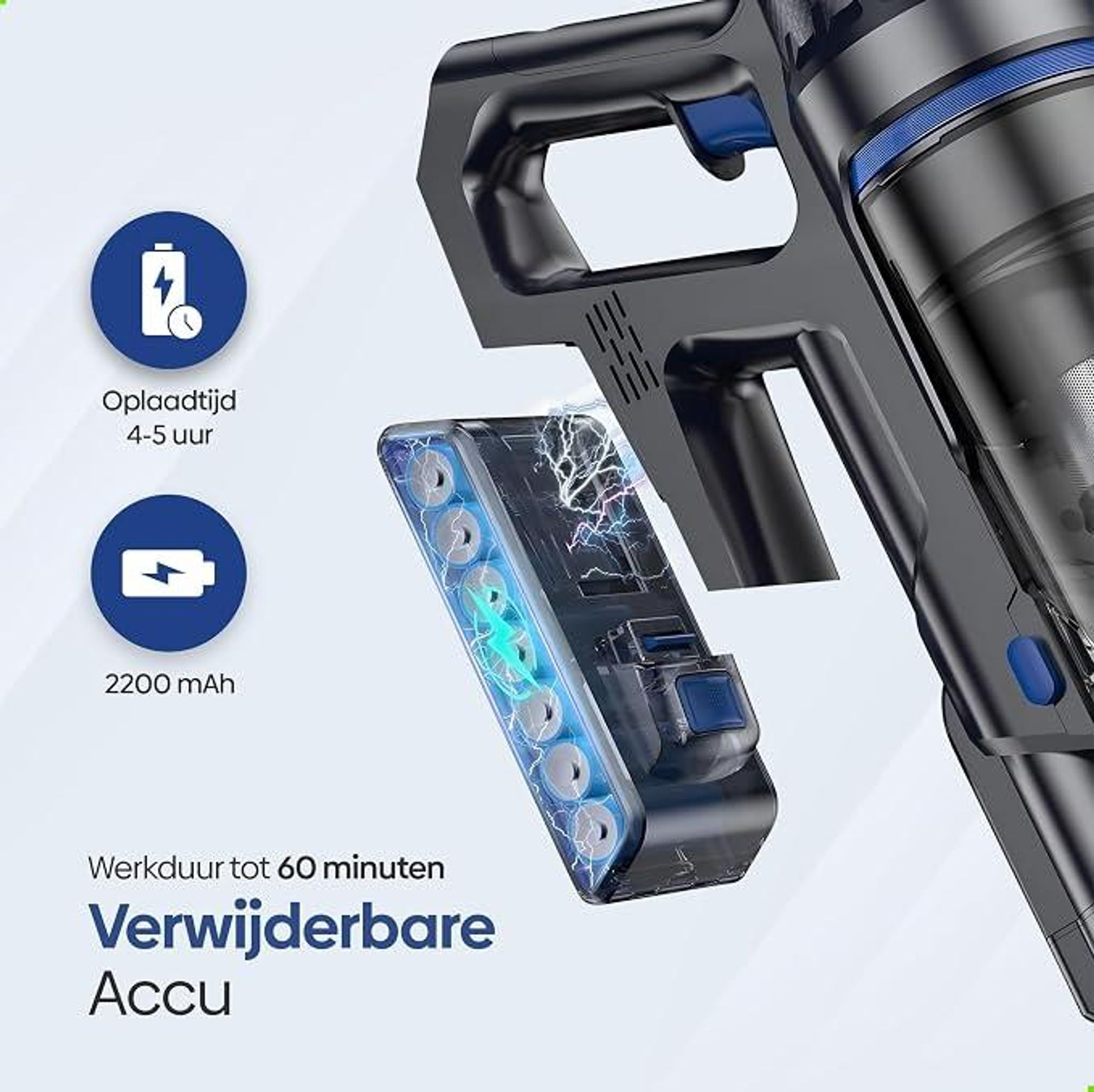 Olvy accuboormachine met dweilfunctie – Draadloze stofzuiger zonder zak met HEPA-filter, LED-display en accessoires – Ideaal voor harde vloeren en tapijten