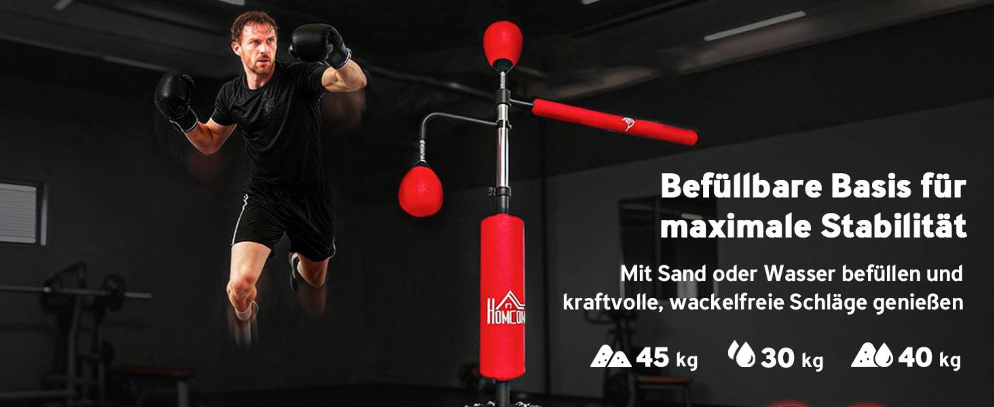 HOMCOM 4-in-1 Boxsack freistehend 160-230cm höhenverstellbar Standboxsack