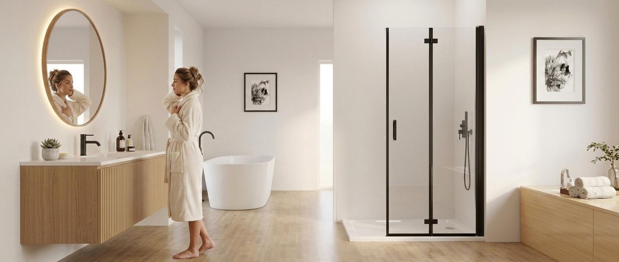 MIQU Nischentür 80 x 185 cm Walk in Duschabtrennung Faltbar Duschwand für Dusche Matt Schwarz Pendeltür Falttür Duschtür aus ESG Glas Rahmenlos