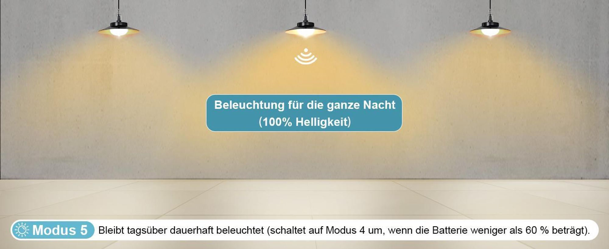 Außen Solarlampe 5 Beleuchtungsmodi mit Bewegungssensor und Fernbedienung Wasserdicht Solar Pendelleuchte Solarleuchte, Warmweiß, 3 Lampe