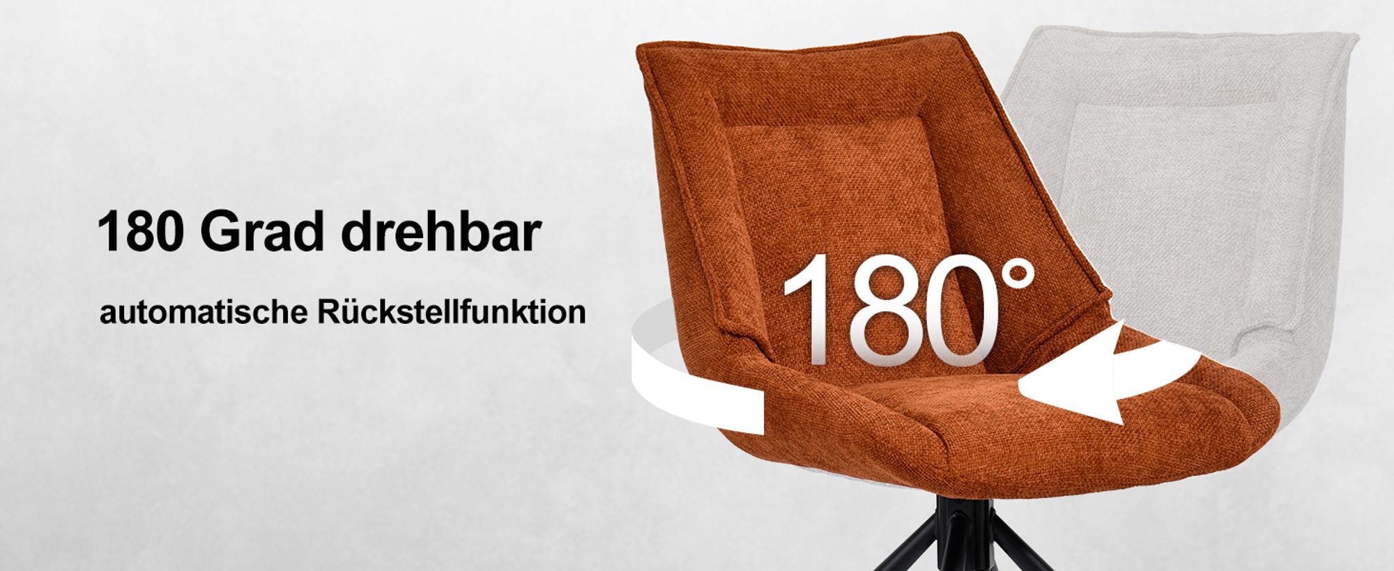 Duhome Esszimmerstuhl Ergonomischer Küchenstuhl 180° drehbar Stuhl aus Chenille Stoff und Metallgestell Loungestuhl mit Rückstellfunktion, Orange