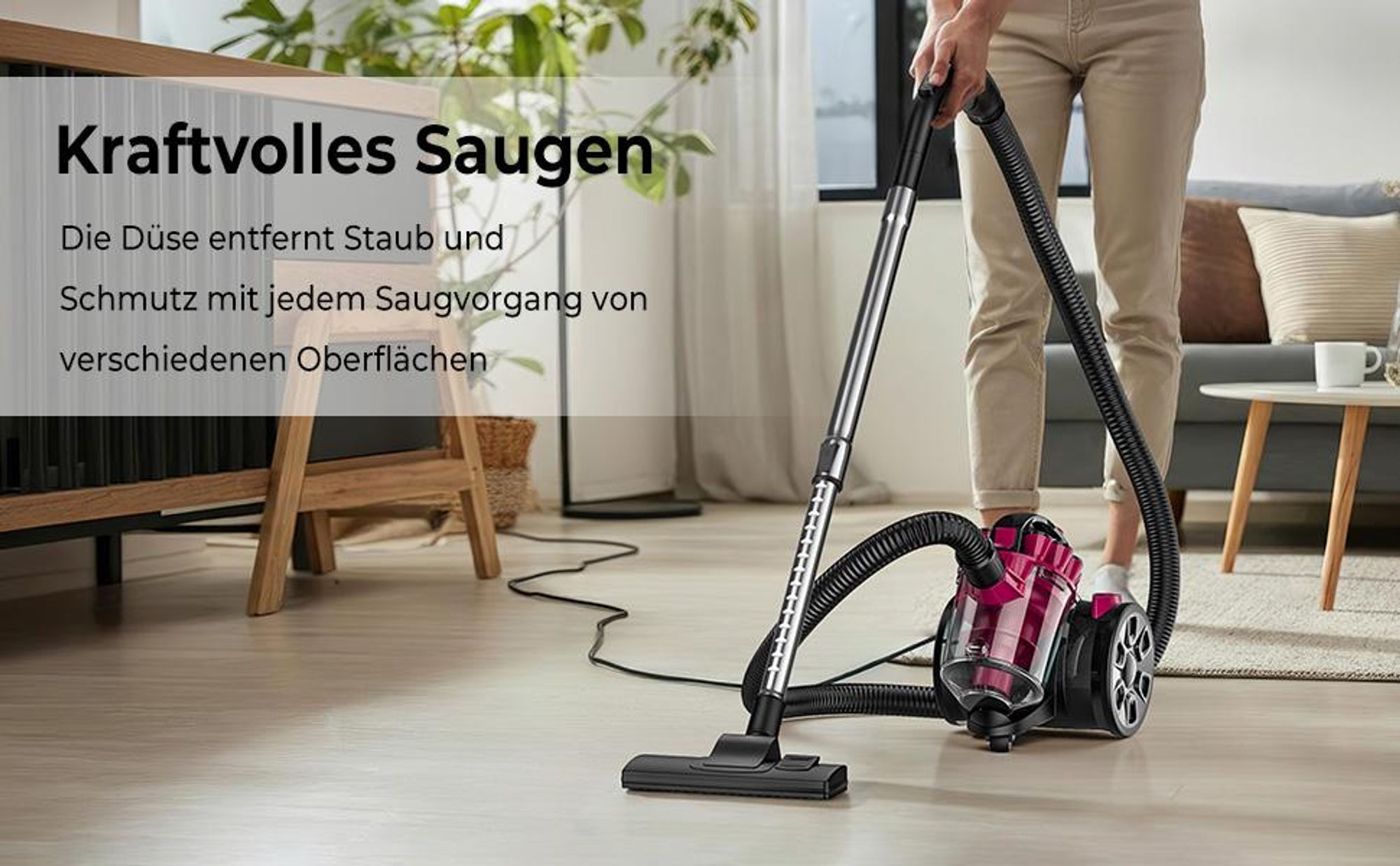 Staubsauger Beutellos Zyklon,  3200W hohe Saugleistung, 1,5L Staubbehaelter, inkl. Zusatzduesen, 99.9 % Staubaufnahme, für Hart- und Teppichboeden
