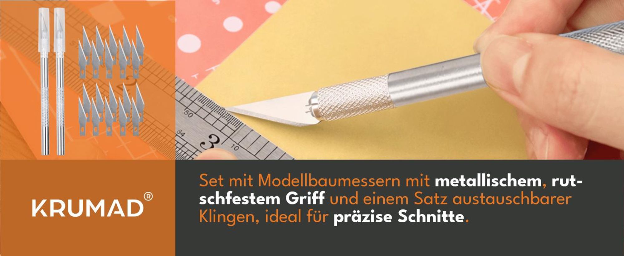 KRUMAD Präzisions Skalpell Messer Set, 2 Bastelmesser mit 20 Klingen, Profi Cuttermesser für Modellbau, Basteln, DIY und Künstlerbedarf