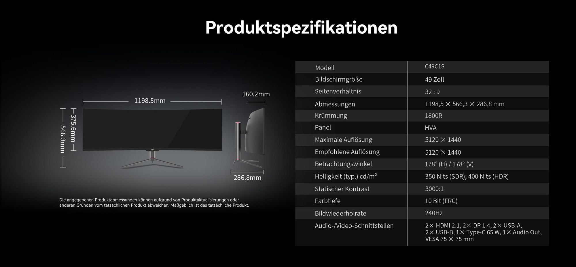 TITAN ARMY C49C1S: 49" Curved Gaming Monitor, 32:9 Dual QHD, 240Hz, 1ms, HDR400, USB-C 65W, KVM