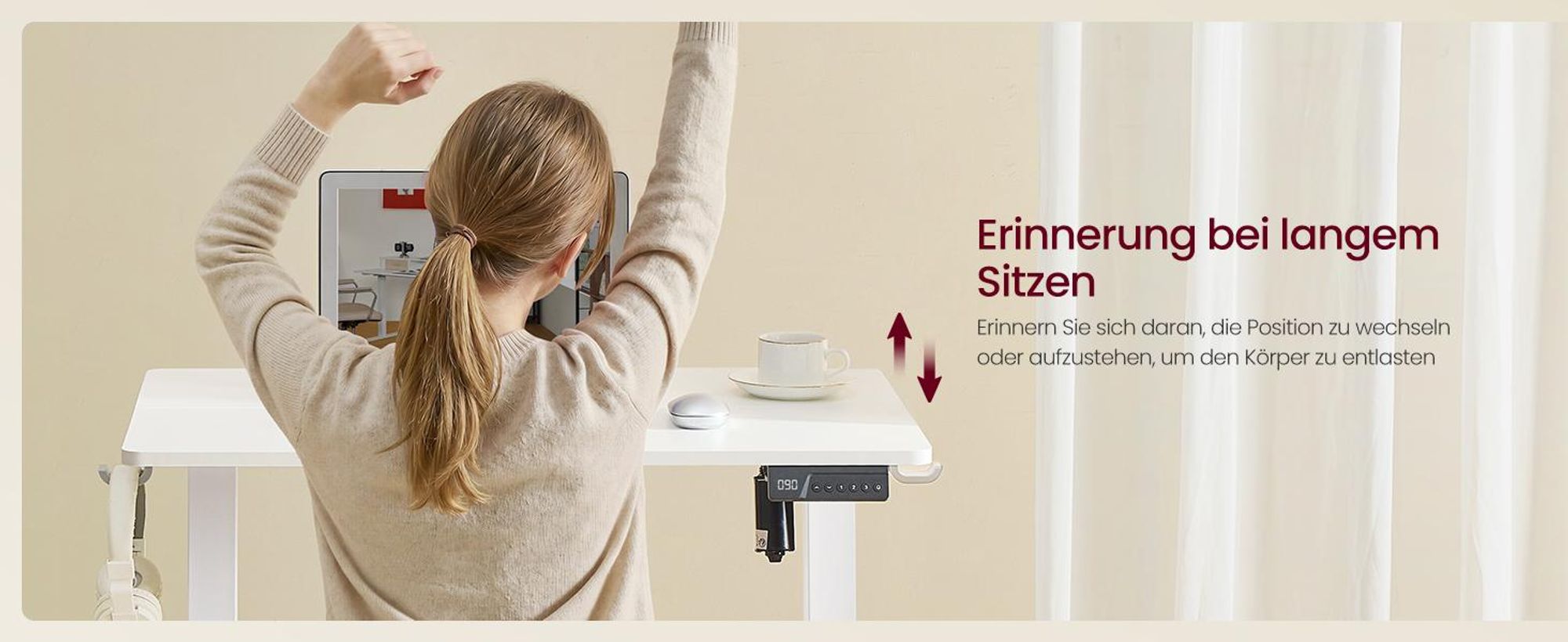 VASAGLE Höhenverstellbarer Schreibtisch, Schreibtisch Elektrisch Höhenverstellbar 80 x 50 cm, Stehschreibtisch mit 4 Memory-Tasten, Computertisch