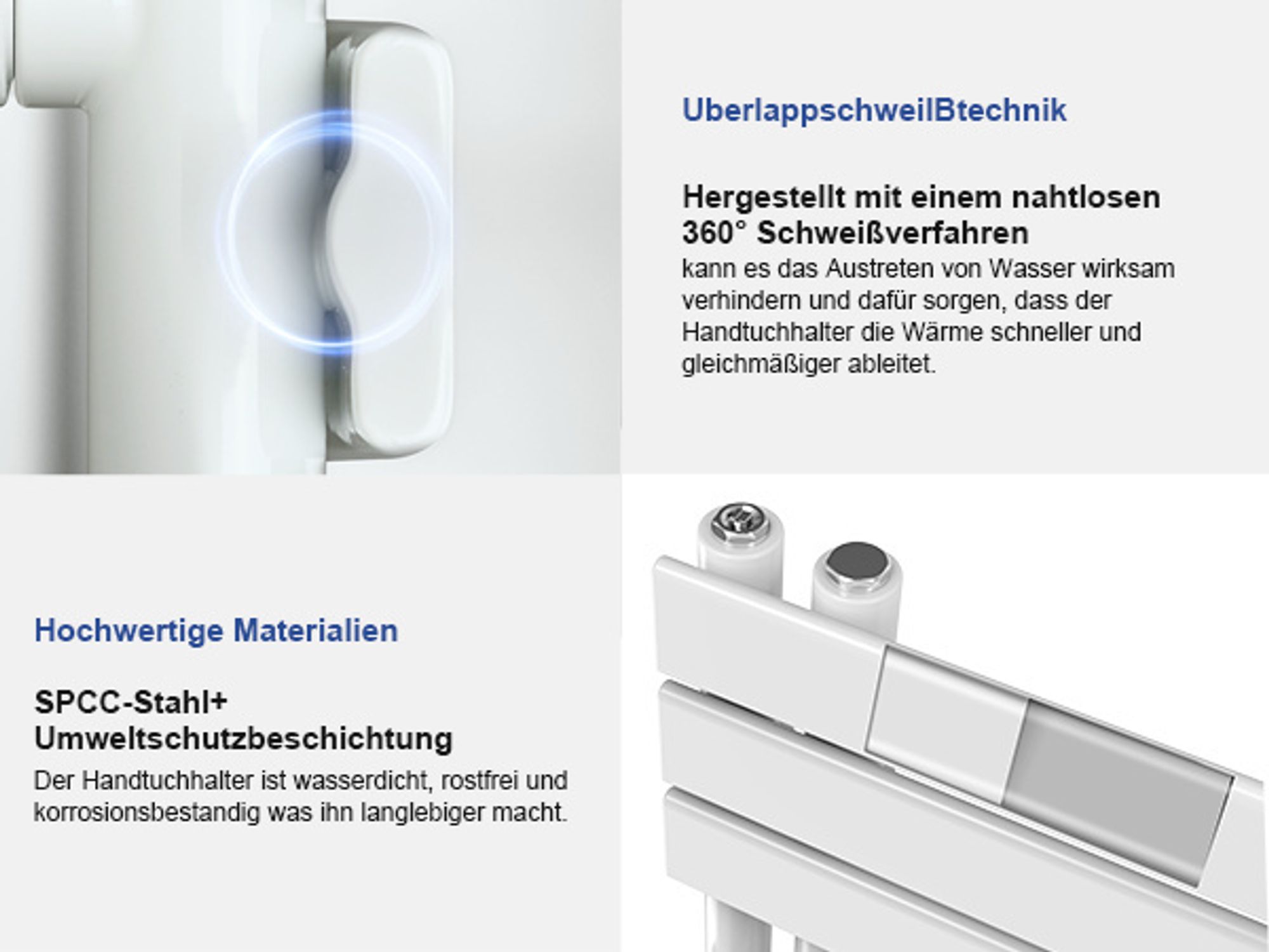 Heilmetz Handtuchtrockner Elektrisch Weiß Badheizkörper 1176 x 500mm Heizkörper Asymmetrie Design Handtuchwärmer - Montage links