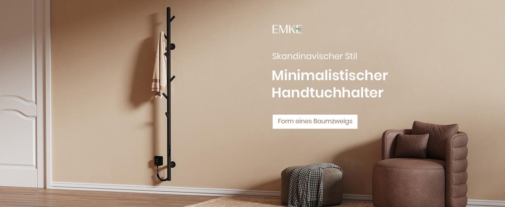EMKE Elektrischer Handtuchheizkörper 100 W Schwarz, LCD-Display, Intelligentes Thermostat, WiFi/APP-Steuerung Timer Baum-Design handtuchwärmer 150cm