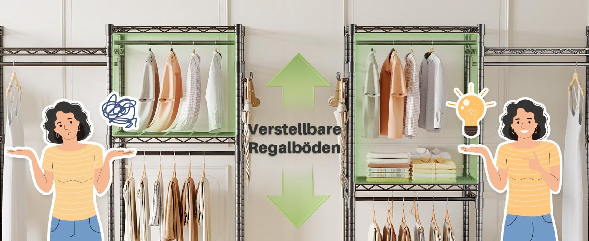 HOKEEPER Kleiderständer, robuster Schrankständer zum Aufhängen von Kleidung, Traglast 498 kg, tragbarer, verstellbarer Kleiderschrank