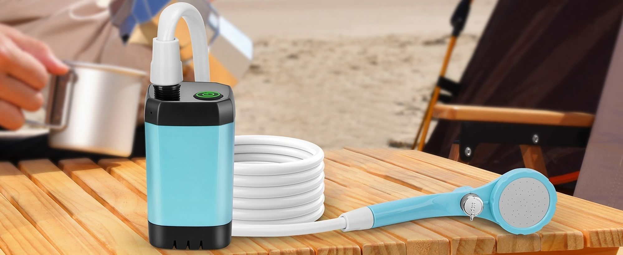 Tragbare Campingdusche Akku mit Pumpe, Camping Dusche Outdoor , Mobile Duschen Außenduschen mit Duschkopf und Schlauch, für Camping Garten Autowaschen