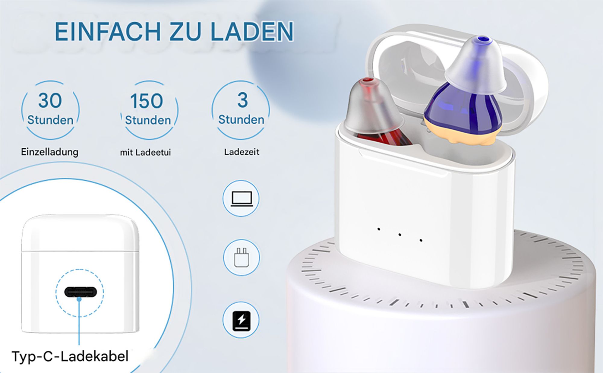 Hörgeräte, kabelloser wiederaufladbarer Hörverstärker, Hörgeräte mit magnetischem Ladeetui, 2-Kanal-Digital-In-Ear-Hörgeräte mit Geräuschunterdrückung