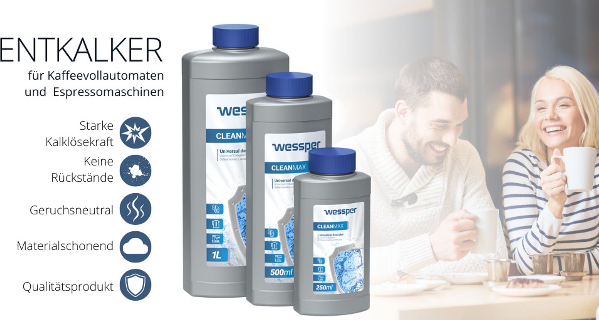 6x Wessper CleanMax Entkalker 250ml – Für Kaffeemaschinen, Wasserkocher & Bügeleisen