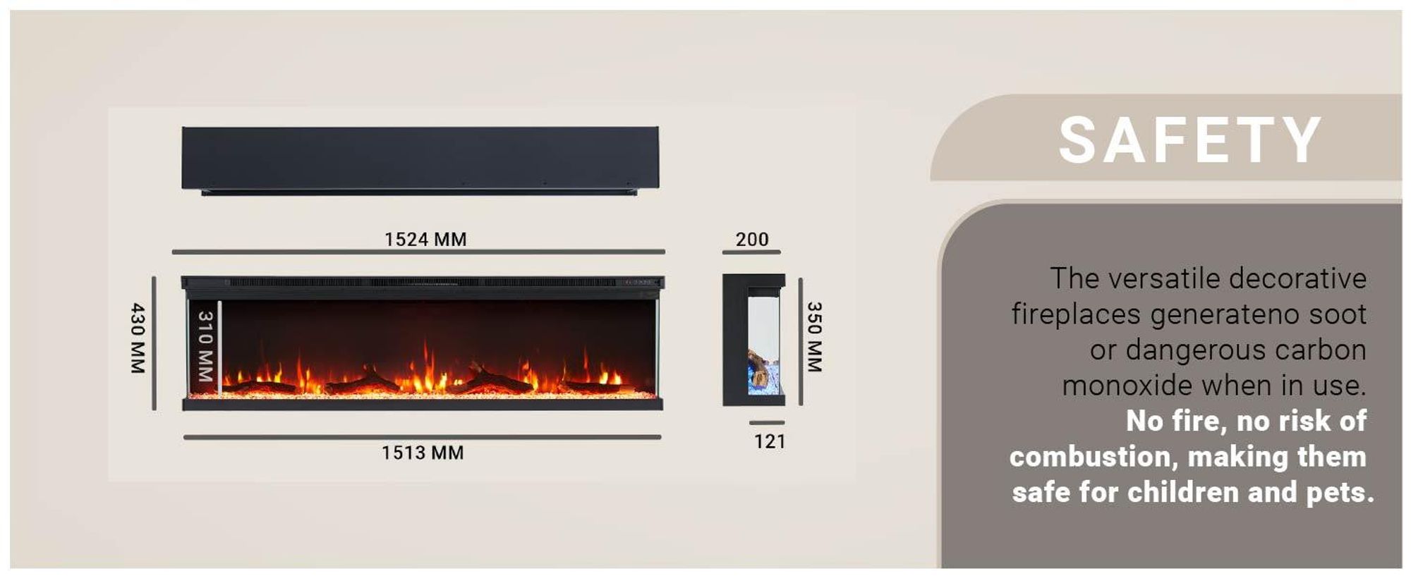 Elektrický krb BALDERIA pure Orson 60 – nástenný/vestavný krb – čierny