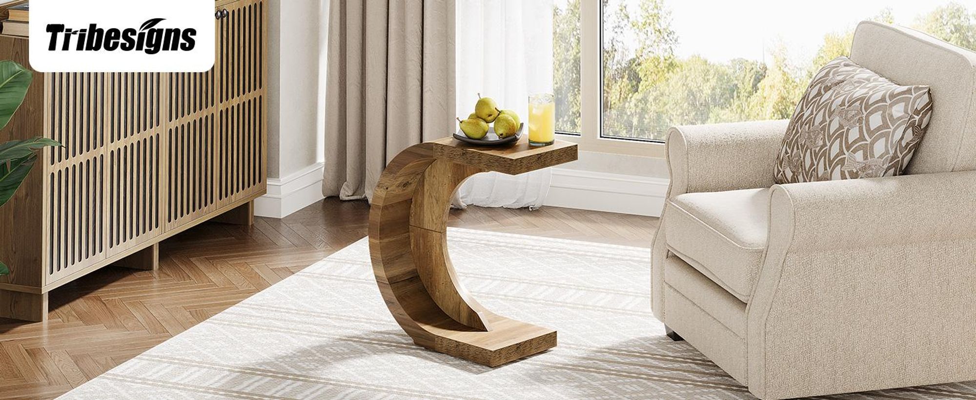 Tribesigns Tavolino a C, tavolino, tavolino, tavolino per snack, comodino stretto per soggiorno, camera da letto, marrone rustico, 70*30*65 cm