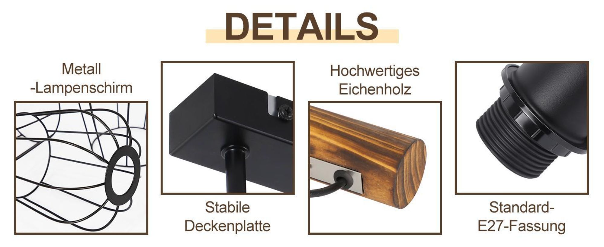 ZMH Pendelleuchte Holz Esstisch Hängelampe 4 Flammig Schwarz Vintage Esstischlampe hängend Esszimmerlampe Pendellampe E27 Hängeleuchte für Wohnzimmer