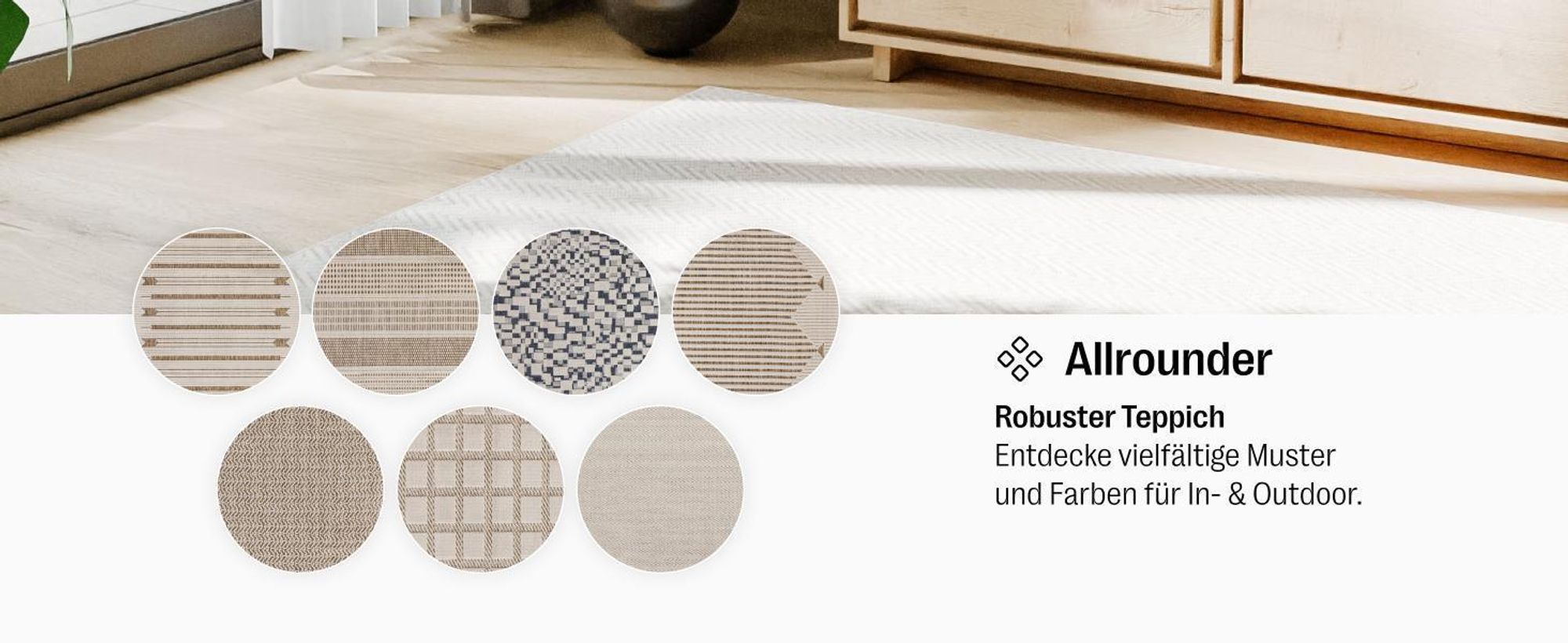 benuta In- & Outdoor Teppich Kaleo Creme/Beige 200x300 cm Teppich Wohnzimmer Outdoorteppich Rechteckig Muster Modern Kurzflor Skandinavisch