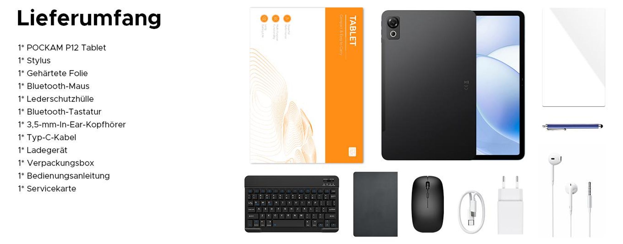 POCKAM P12 Tablet Android 16, 48GB(8+40) RAM + 128GB ROM(2TB TF) Tablet 12 Zoll mit Stift, Tastatur, Maus, 90Hz/8800mAh/Gemini AI/Widevine L1
