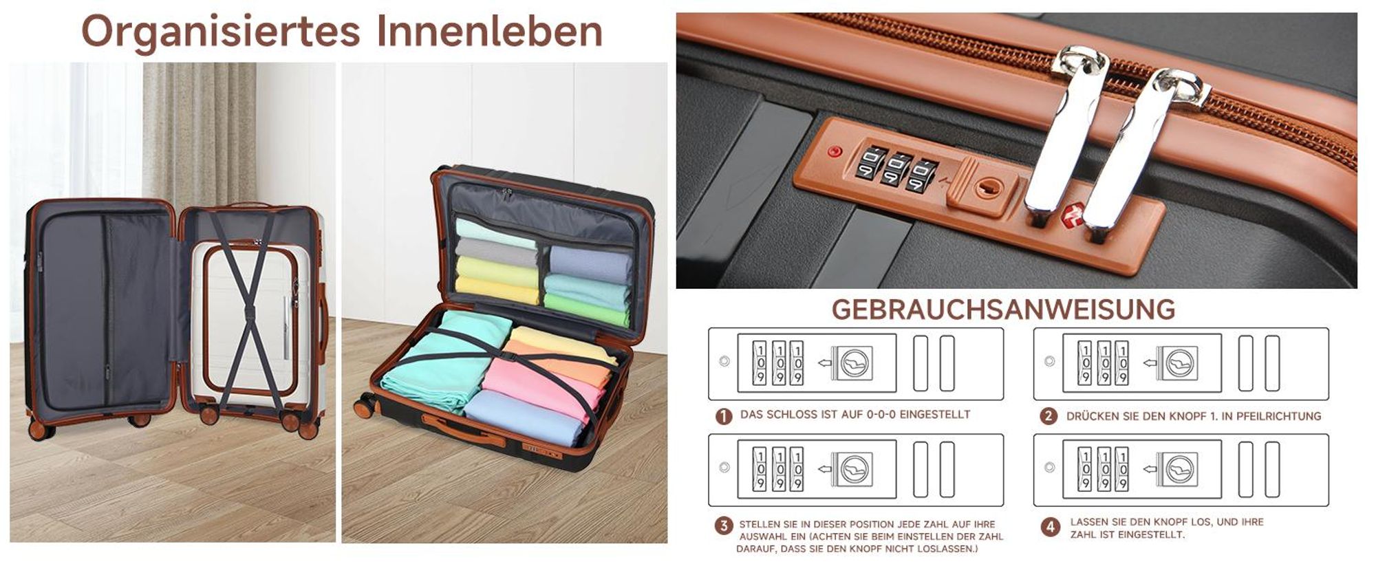 HOMELUX Hartschalen-Koffer Trolley Rollkoffer Reisekoffer Handgepäck 4 Rollen (M-L-XL-Set)  6939 Schwarz