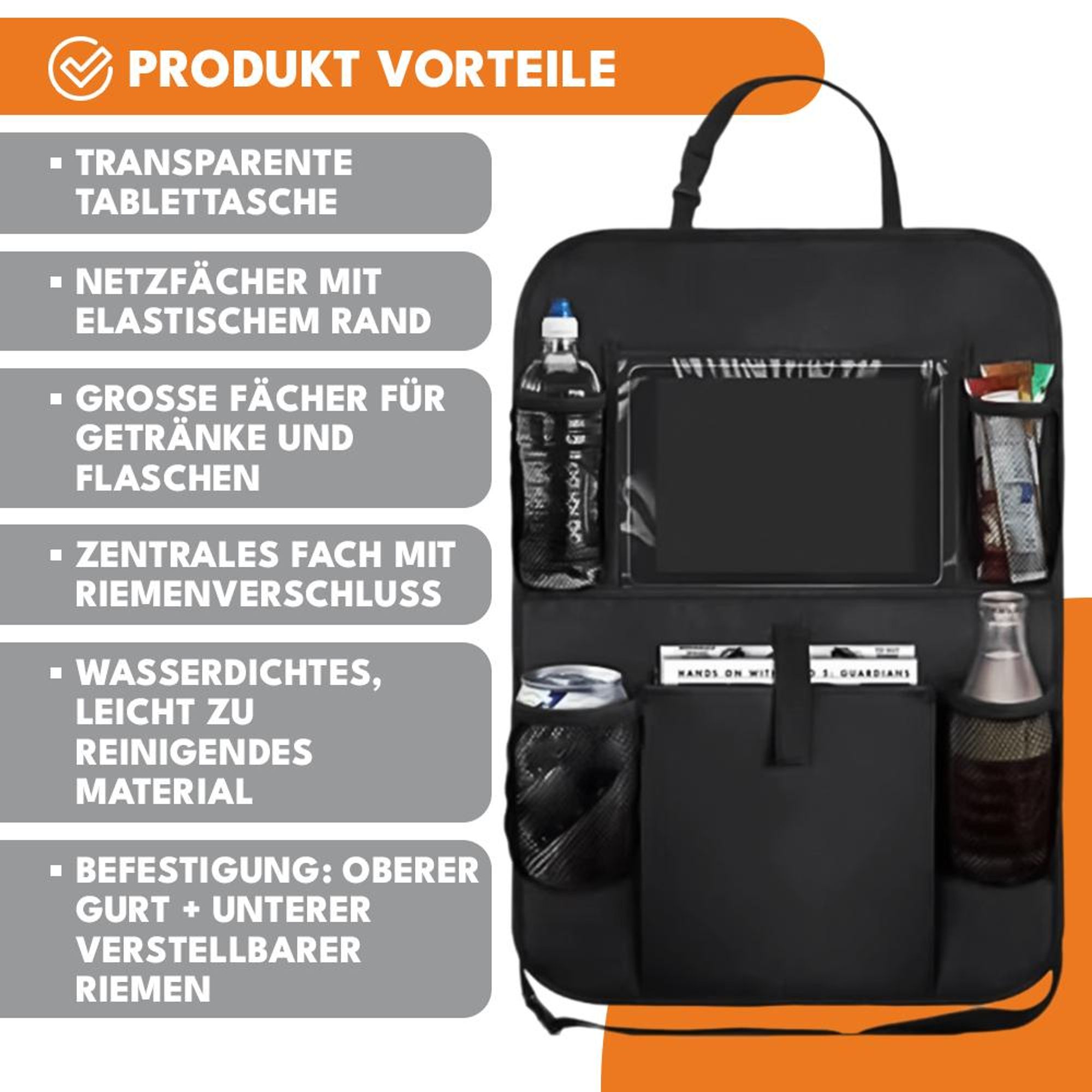 KRUMAD Auto Rücksitz Organizer für Kinder – Rücksitzschoner mit Tablet-Fach & großer Aufbewahrung – Sitzschutz gegen Schmutz mit vielen Taschen
