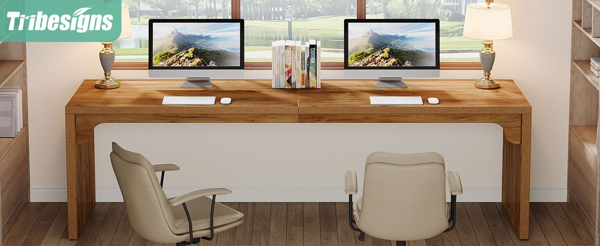 Tribesigns Schreibtisch Computertisch 180 x 59 x 75 cm Doppelter Langer Schreibtisch, PC Tisch Bürotisch Arbeitstisch Esstisch Büro-Möbel, Braun