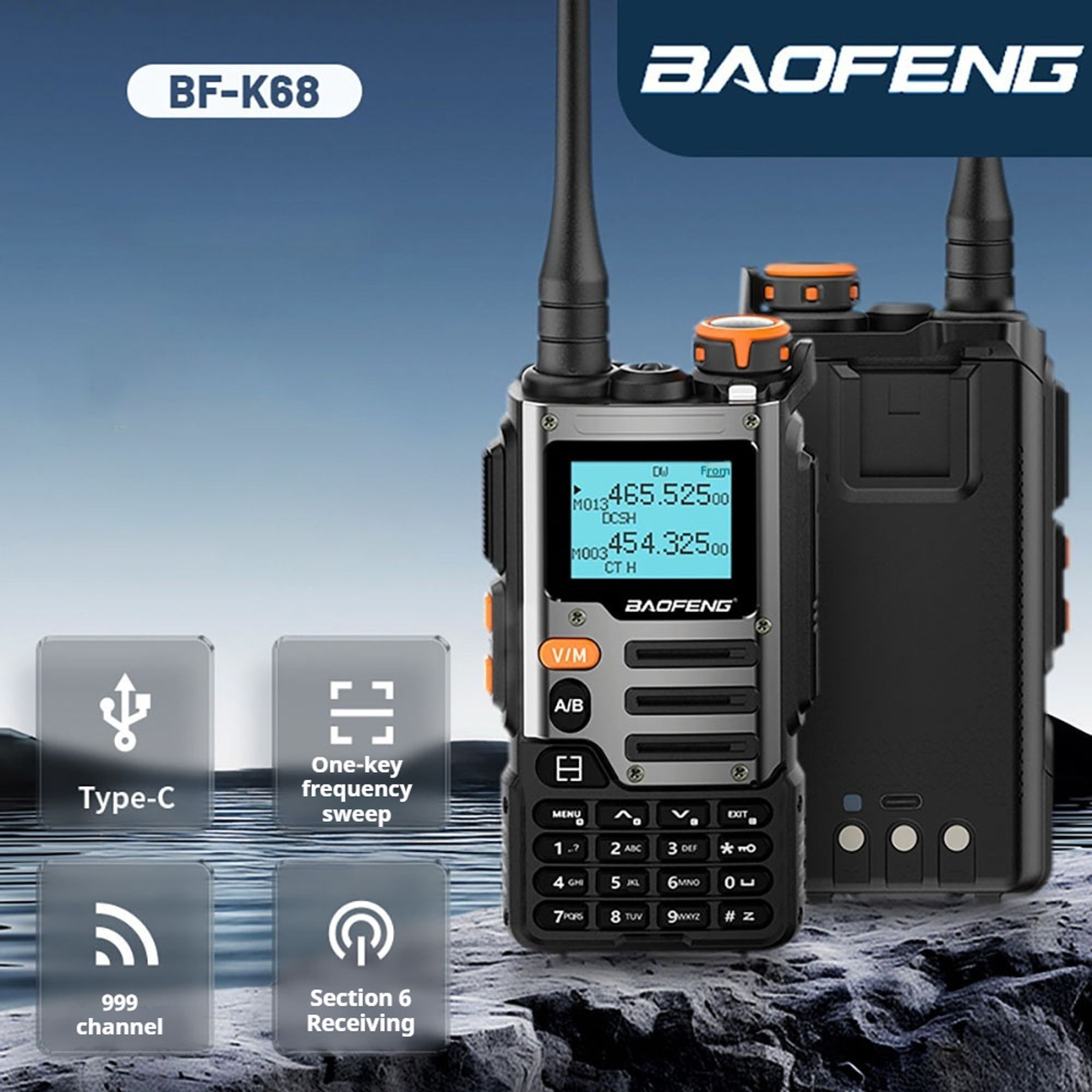 BAOFENG UV-K68 VHF/UHF Dualband 5W tragbares Funkgerät – Wiederaufladbares Walkie-Talkie für Camping und Wandern