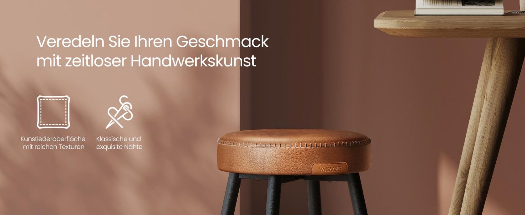 VASAGLE Esszimmerstuhl (2 St), Sitzhocker, EKHO Series, Kunstleder, 48,2 cm hoch, karamellbraun