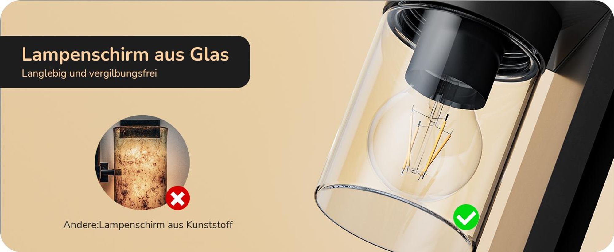 EDISHINE Wandlampe Außen, Wandleuchte mit Klarglas, IP44 wasserdicht, Moderne Außenleuchte für Hauswand Garage Vordach