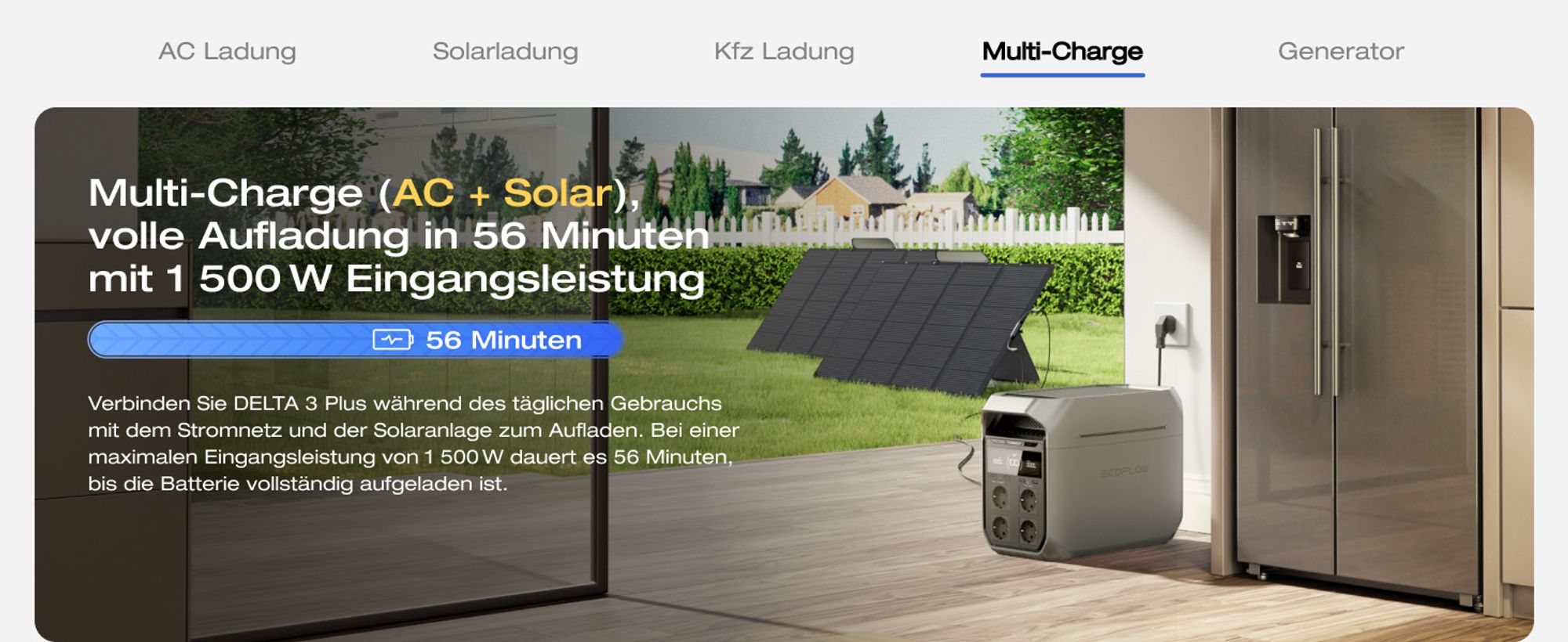 EF ECOFLOW Tragbare Powerstation DELTA 3 Plus, 1024 Wh LiFePO4-Batterie, vollständig aufgeladen in 56 Minuten, 1800W (3600W Spitze) Solargenerator
