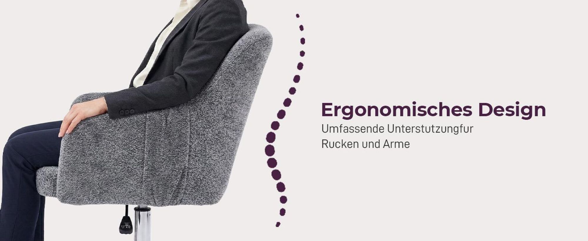Schreibtischstuhl mit Armlehnen, Drehstuhl mit Rollen, Bürodrehstuhl, Polsterstuhl, Grau