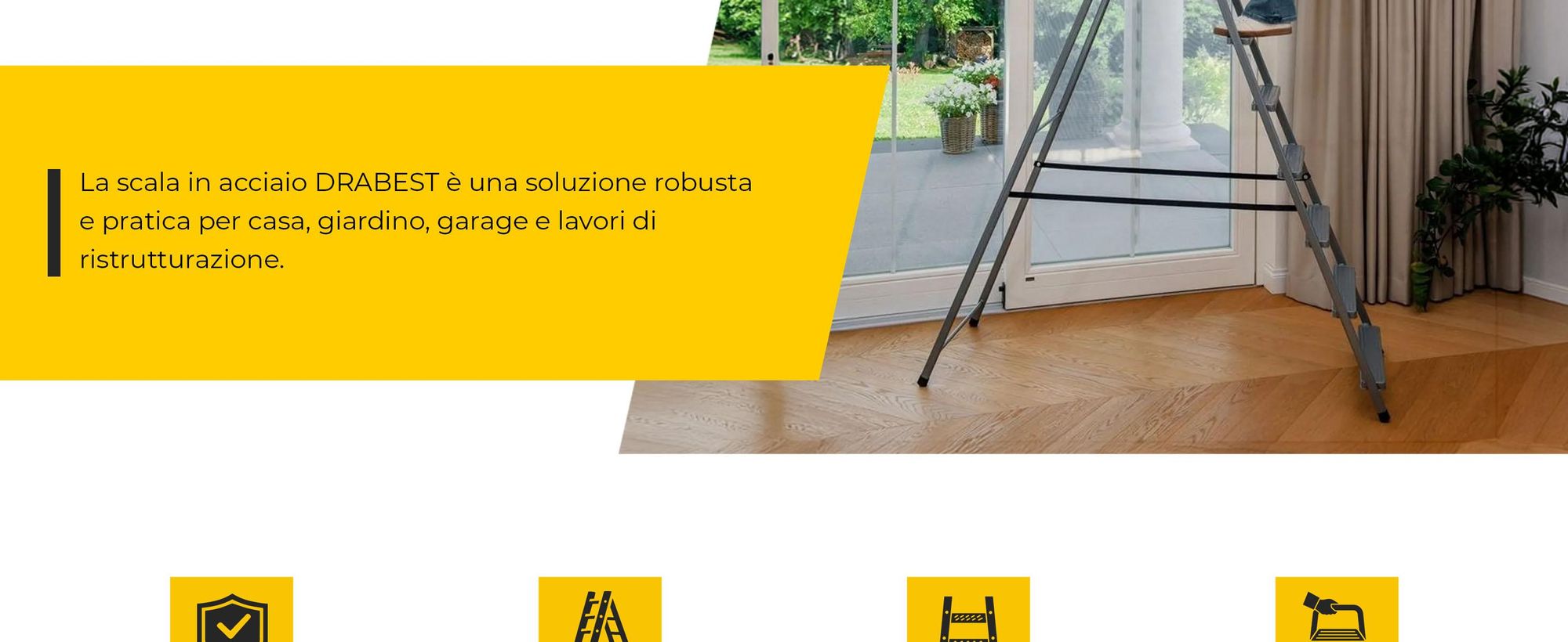 DRABEST | scala in acciaio, scala per uso domestico, scala a 7 gradini, scaletta pieghevole, in acciaio, universale, fino a 125 kg