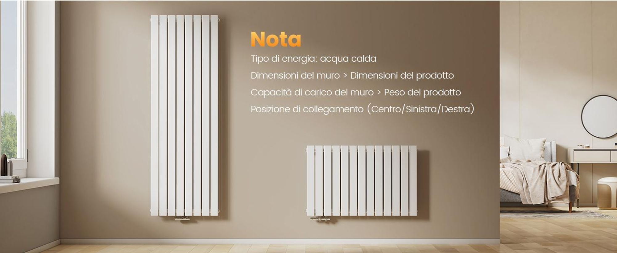 Radiatore EMKE orizzontale, radiatore a pannello di design 630x620mm bianco monostrato riscaldamento laterale piatto, 450W senza elemento riscaldante