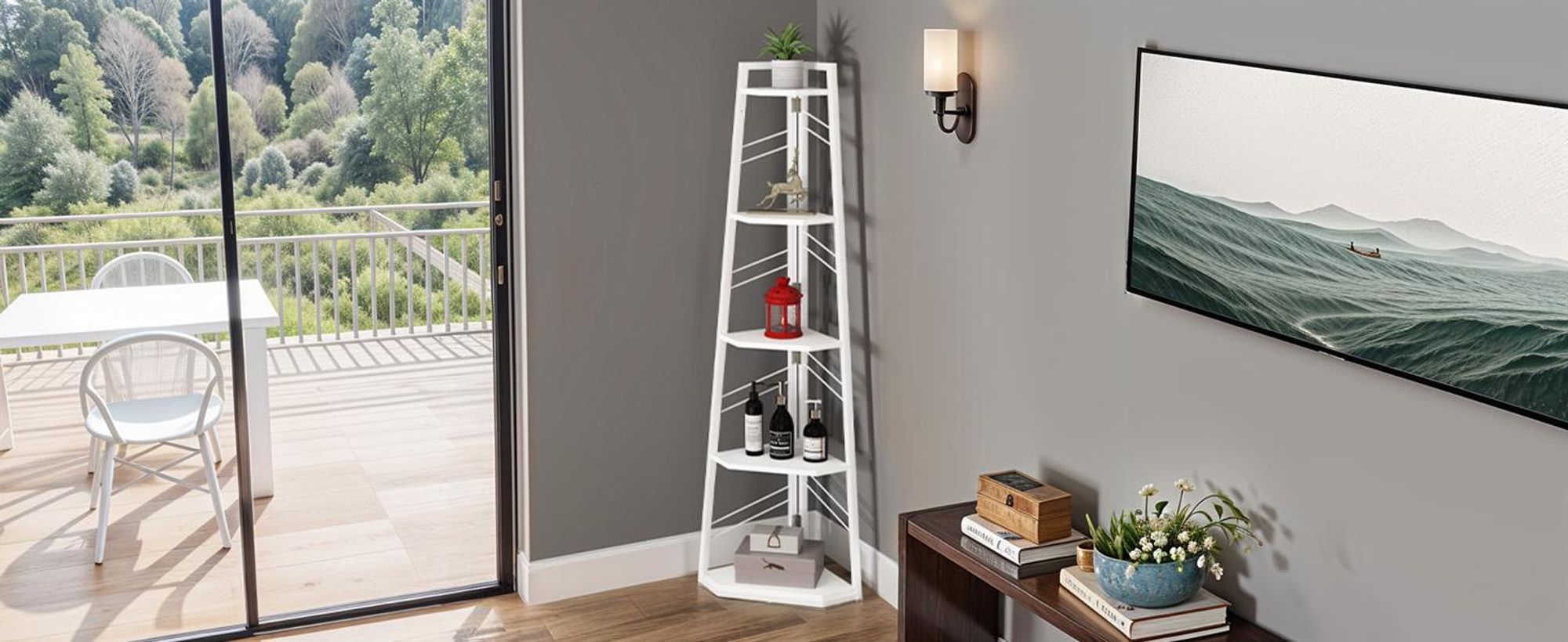 YITAHOME Eckregal 5 Ebenen, Eck-Bücherregal, 160cm Standregal Lagerregal, Weiß