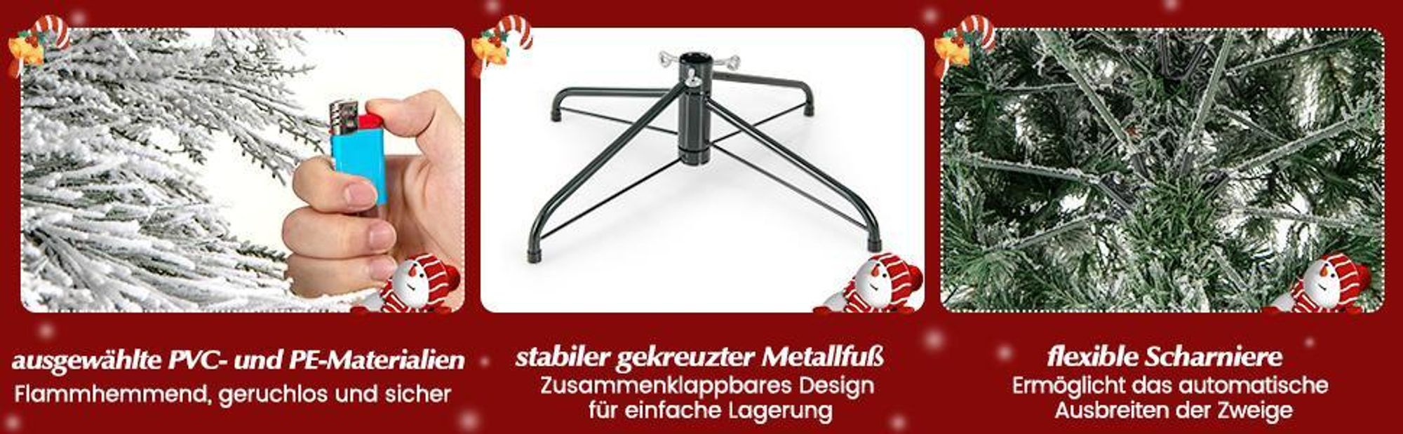 COSTWAY Künstlicher Weihnachtsbaum mit Schnee, Tannenbaum mit warmweißen LED-Lichtern & 279 Zweigspitzen, Christbaum mit Metallständer, Festbaum Kunstbaum für Festdekoration Indoor Outdoor (150cm)