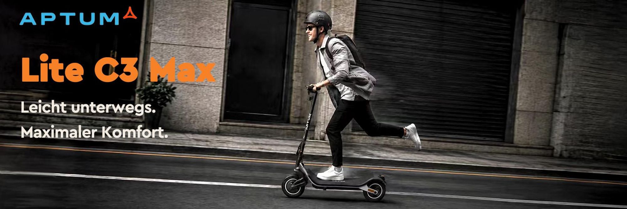 Aptum Lite C3 MAX E-Scooter mit Straßenzulassung, 400W Motor, leicht, Frontfederung, Blinker, 25 km Reichweite, 130 kg, 10 Zoll