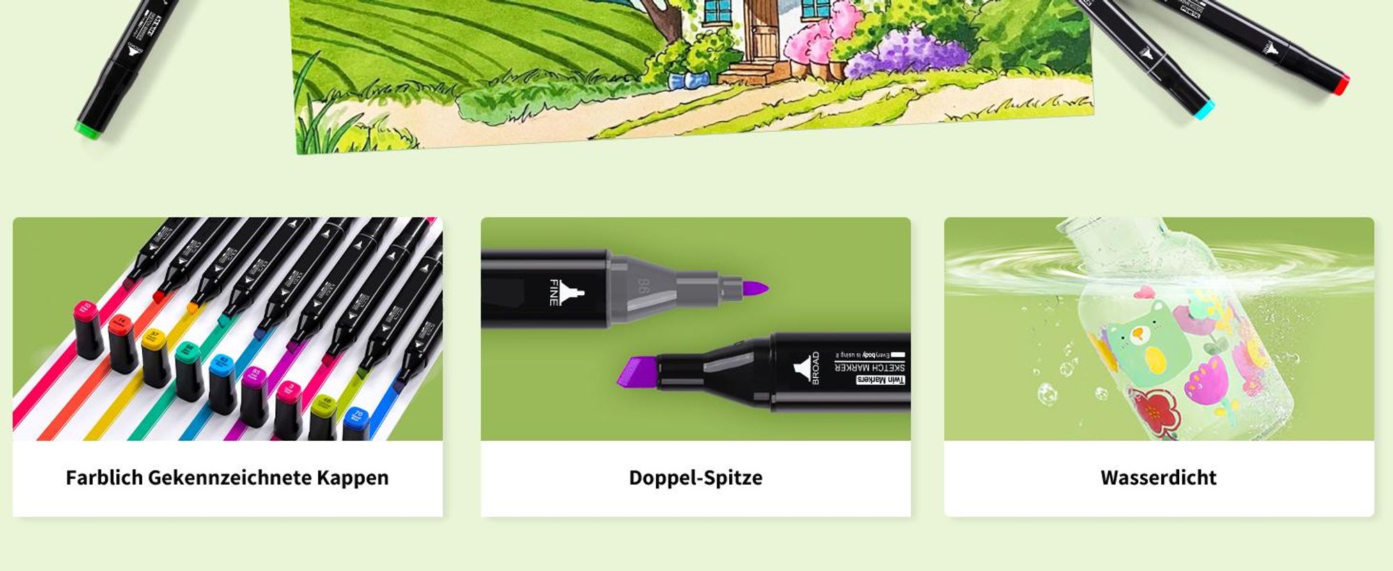 100 Farben Marker Set, Doppelseitiges Markerstifte, Alkohol Stifte Set, Permanent Marker, schnell trocknender Alkoholmarker mit Tragetasche