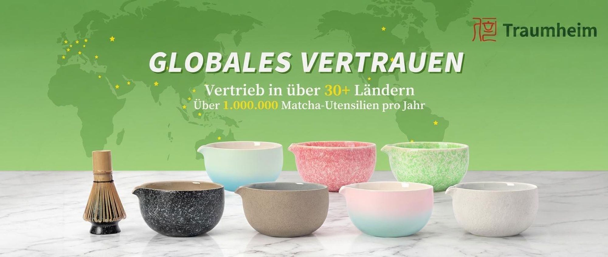 Matcha Set, 7-tlg. Komplettset, Matcha Schale mit Ausgießer, Bambus Besen, Zubehör für Matcha Zeremonie, Naturmaterialien, Geschenkidee