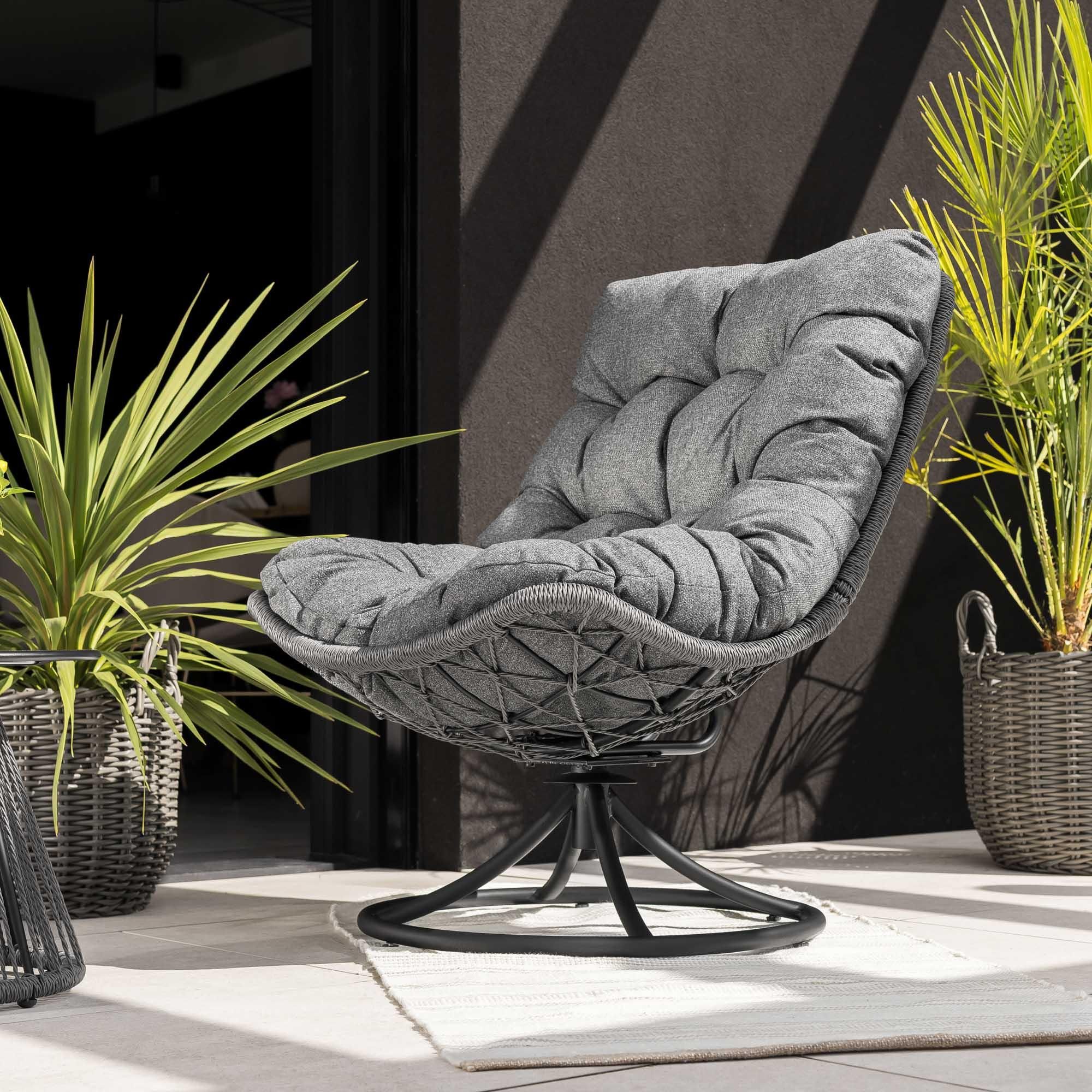 di volio Gartensessel MELIA - schwarz, Lounge Sessel aus PE-Rattan mit Rundfuß, bequem & stabil