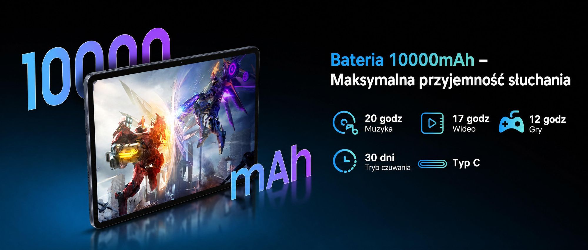 Tablet T60 z systemem Android 16, wyświetlacz 12,2" o rozdzielczości 2,5K, 48 GB pamięci RAM + 256 GB pamięci ROM + możliwość rozbudowy do 2 TB za pomocą karty TF, procesor Octa-Core, bateria 10 000 mAh i sztuczna inteligencja Gemini