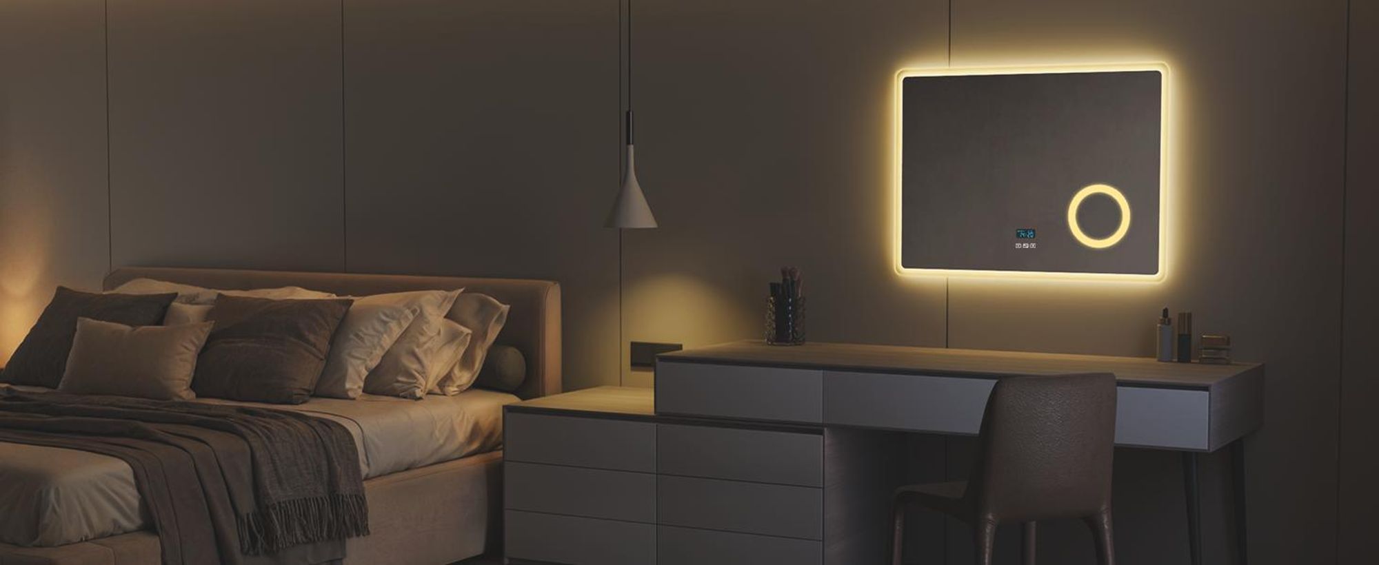 S'AFIELINA 60x100 cm LED Badspiegel mit Beleuchtung , Touch, dimmbar, 3 Lichtfarben, Bluetooth, Uhr, beschlagfrei, 3X Kosmetikspiegel, Wandmontage