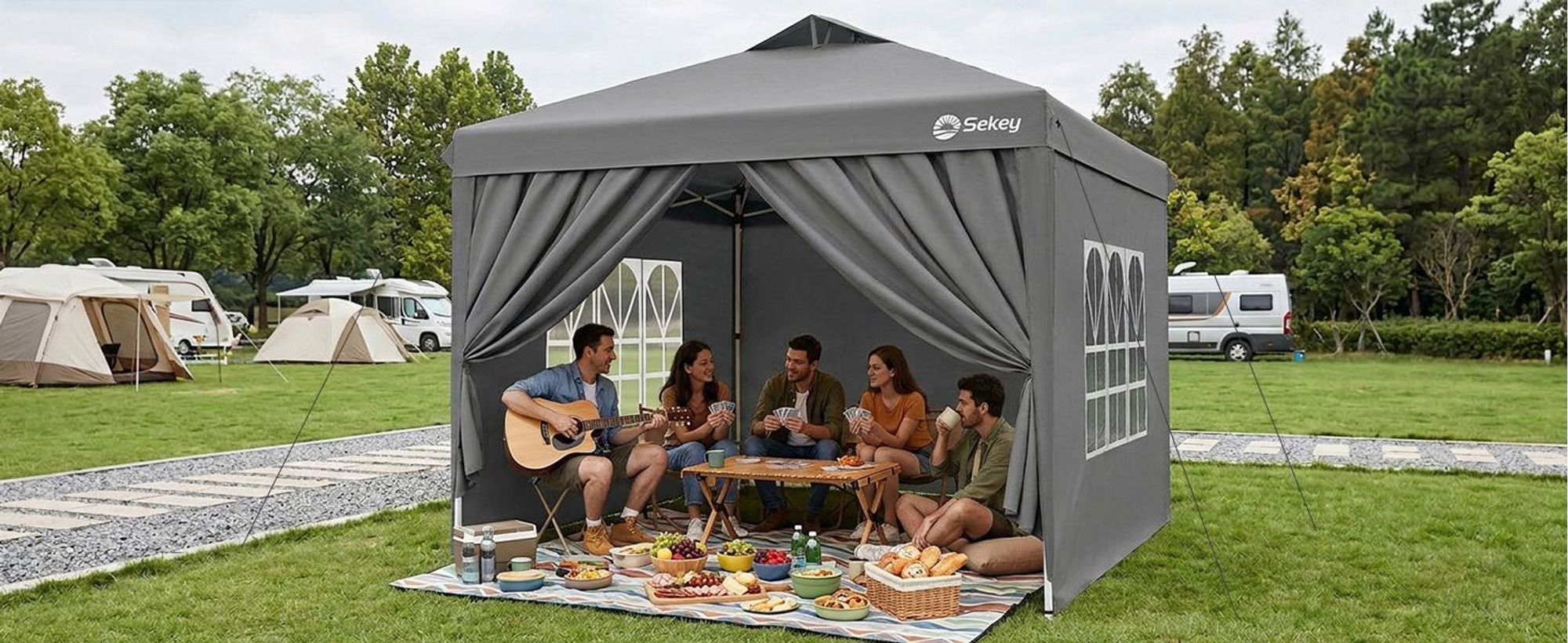 Sekey Faltpavillon 3x3 m Pop Up Gartenpavillon wasserdicht winterfest inkl 4 Seitenteilen Partyzelt für Garten Terrasse, Grau