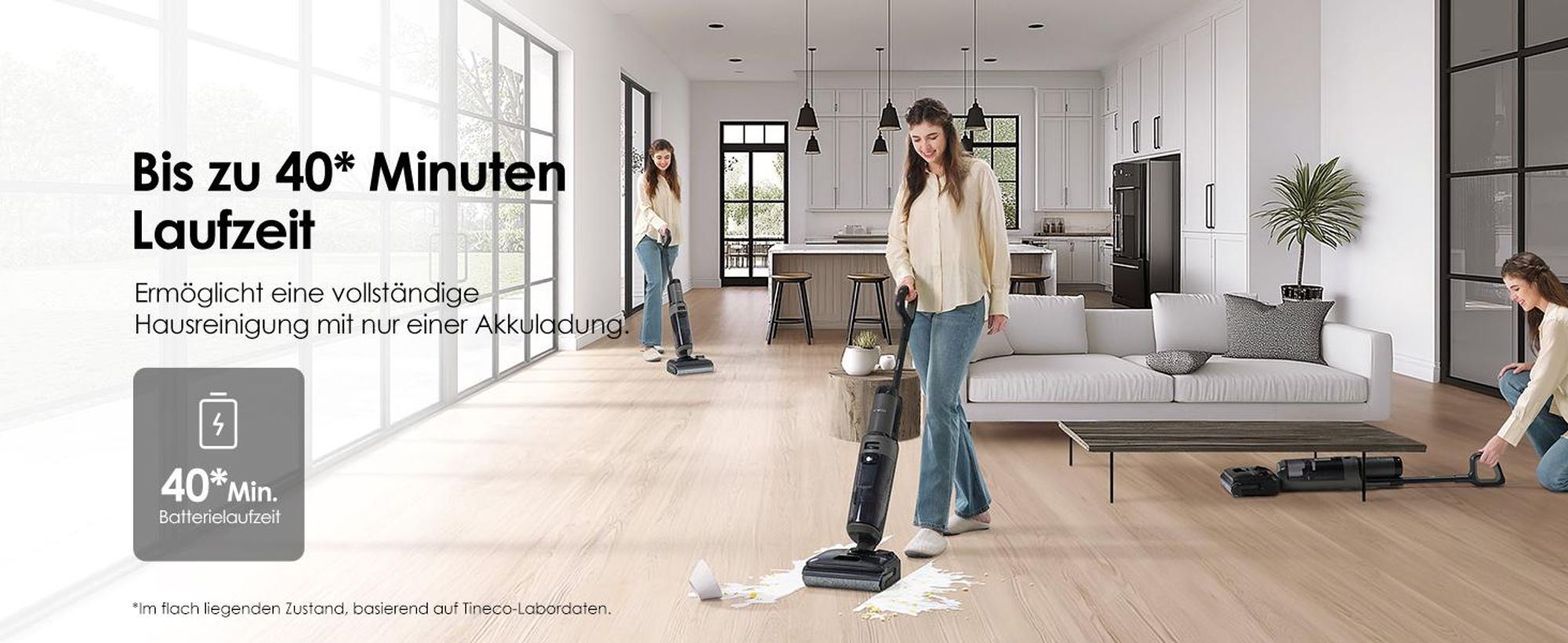 Tineco FLOOR ONE i6 Stretch Nass Trockensauger, Selbstreinigung 5 Min Flashdry, 180° Lay-Flat, 20kPa, 40 Min, Beidseitige Kantenreinigung Waschsauger