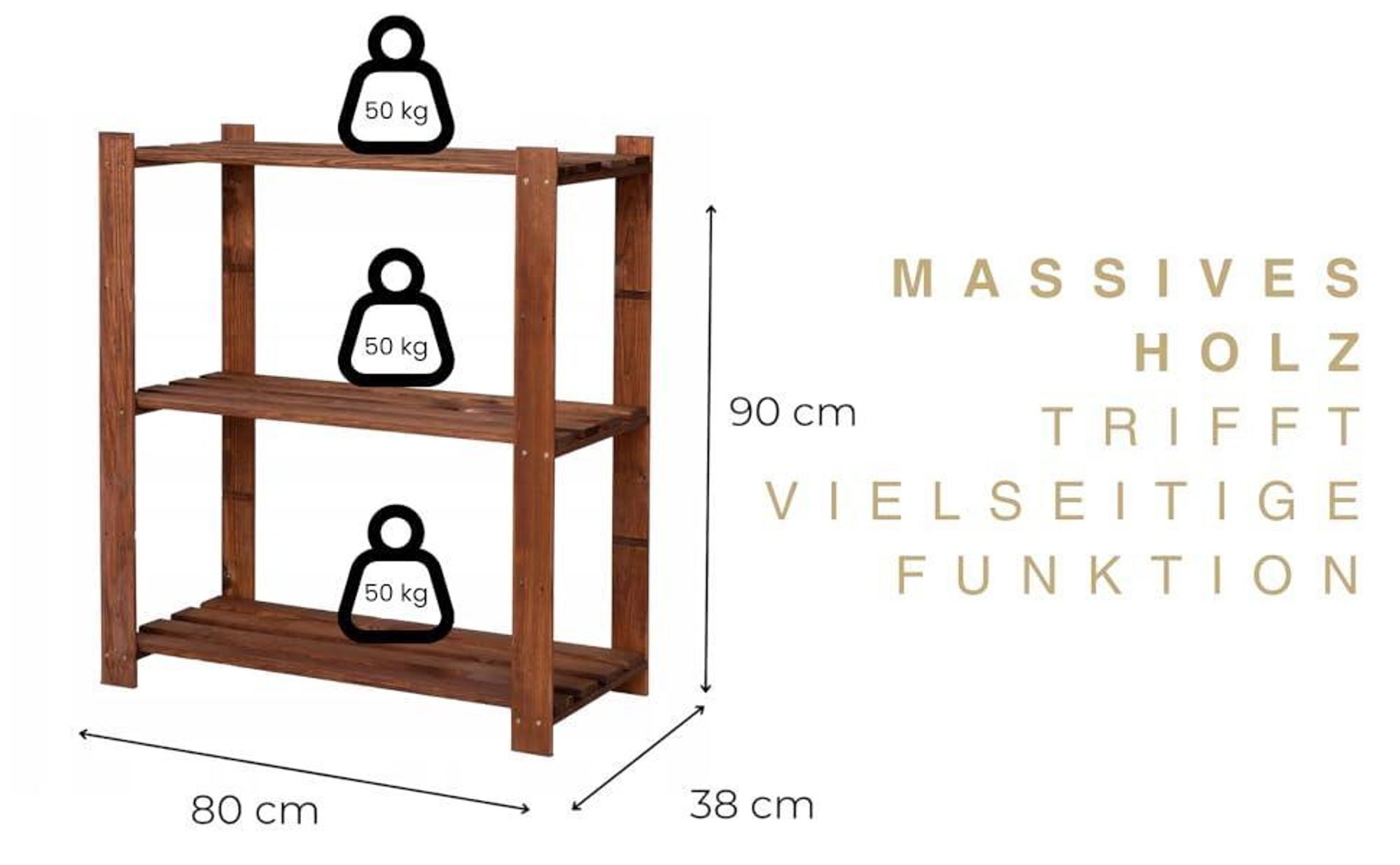 STOLMAK Schuhregale mit 3 Böden Massivholz Natur Kiefernholz 80x90x38 cm (BxHxT) Holzregal Schuhschrank Schuhablage