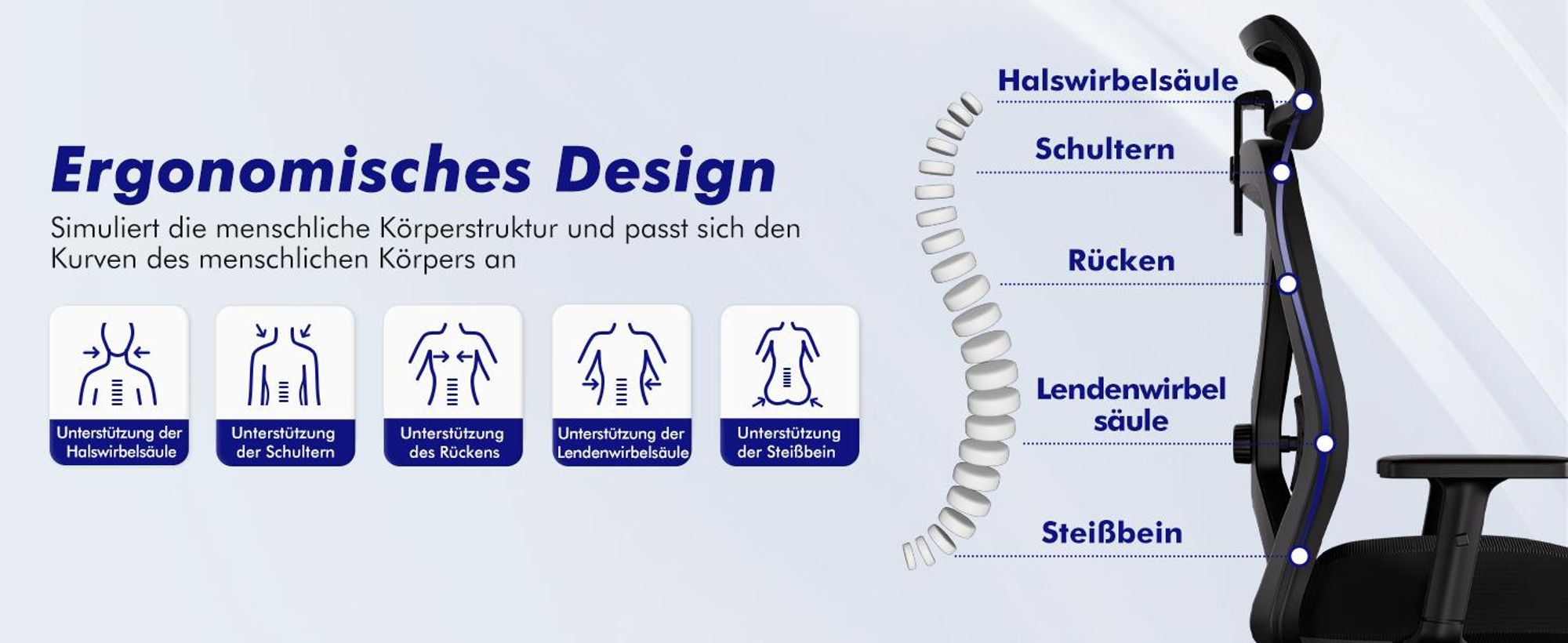 Aiibot Bürostuhl, Bürostuhl Ergonomisch Schreibtischstuhl mit Verstellbaren Armlehnen, weiche Lendenstütze und Kopfstütze, Chefsessel Drehstuhl 200 kg