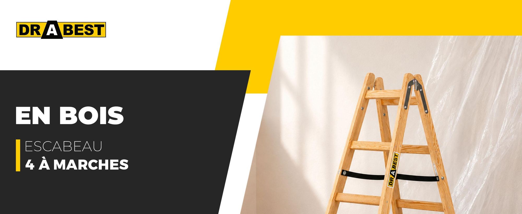 Drabest | Échelle en bois 4 marches 150 kg - Stable et pratique - Idéale pour la maison et le bureau
