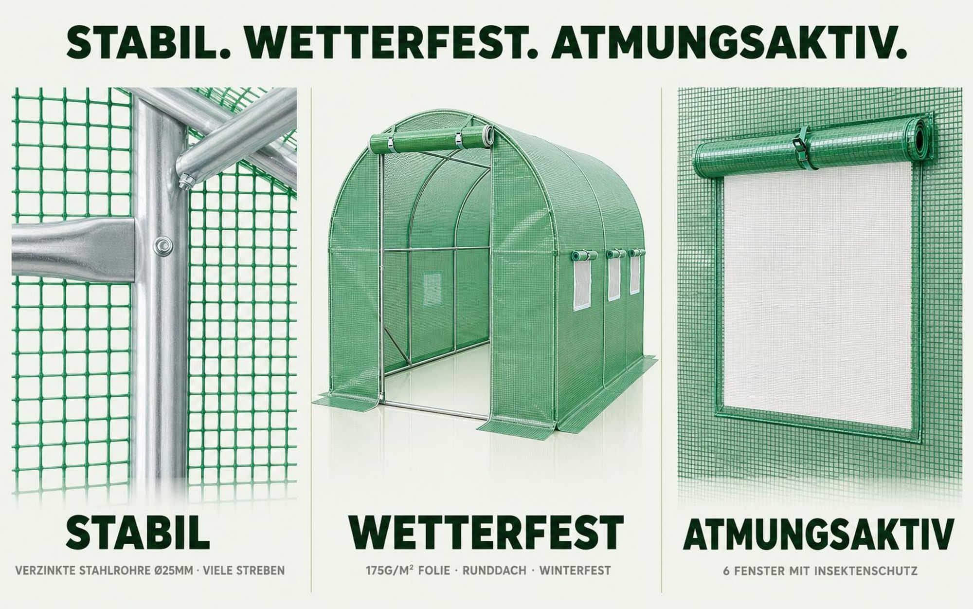 Folien Gewächshaus TOM GH-600 | 6 m² 200×200×300 cm (B×H×T) | 140g/m² | Gitterschutzfolie | Wasserfest | UV-Beständig Erdanker