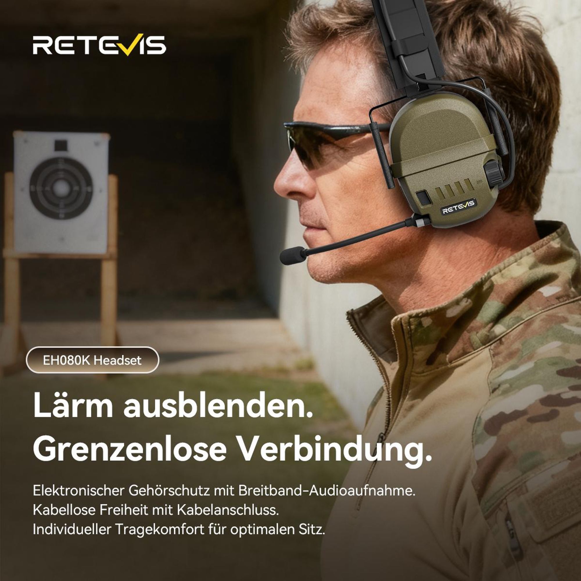 Retevis EH080K Taktisches Headset, Elektronisches Headset, intelligente Geräuschunterdrückung, IP65, Walkie-Talkie-Headset, kompatibel mit RT24